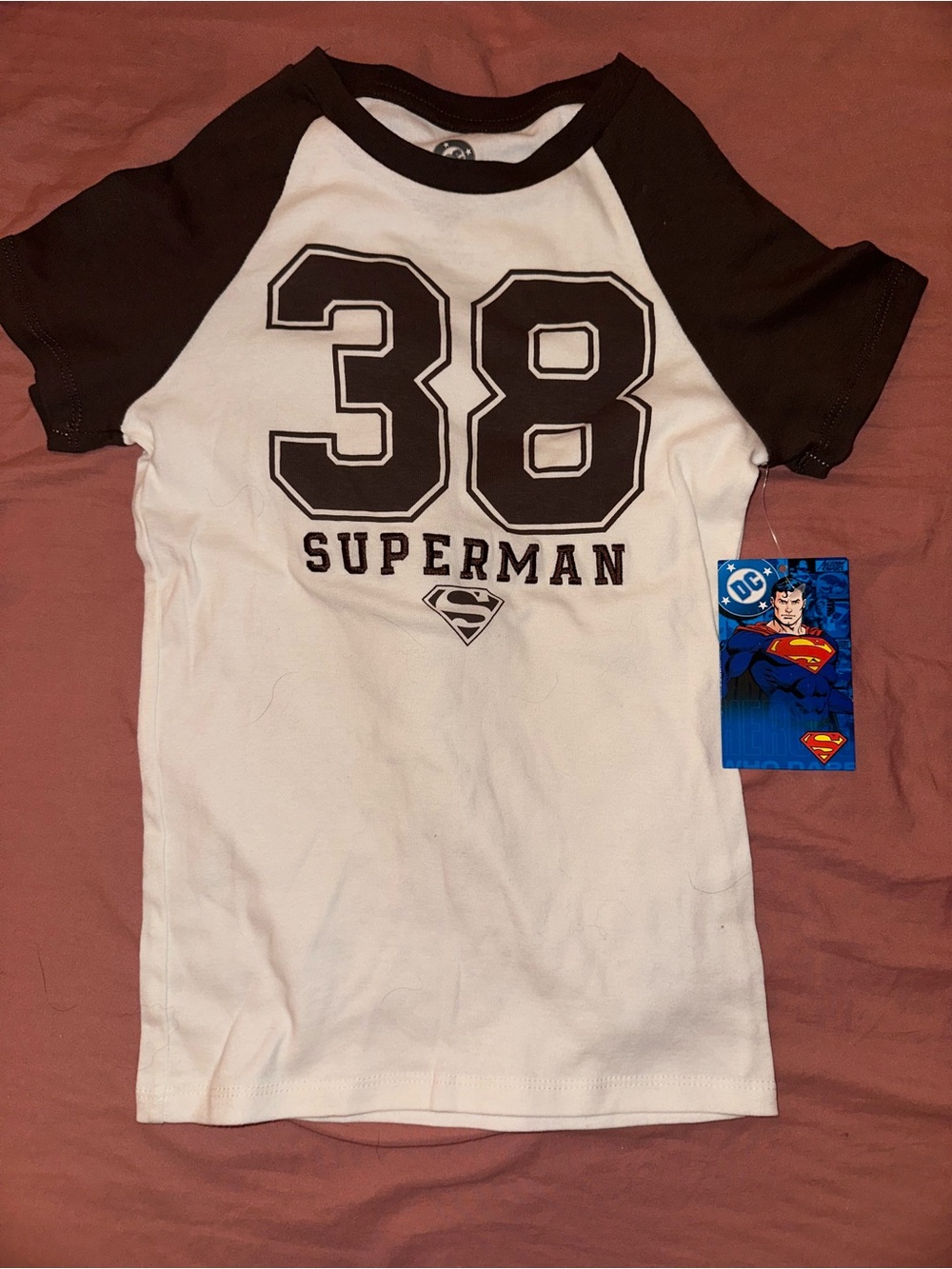 DC Boys' White & Black Superman '38' Raglan Tee
